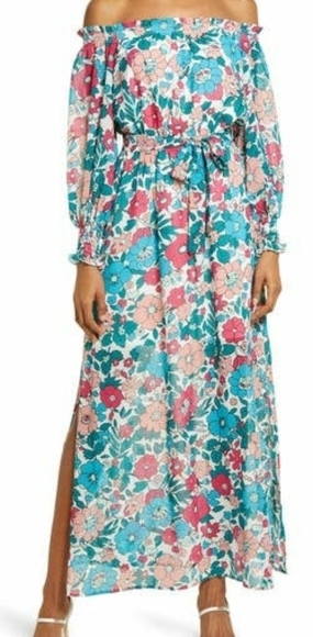 NWT CHARLES HENRY Floral Off the Shoulder Long Sleeve Maxi Dress Small - Picture 7 of 7